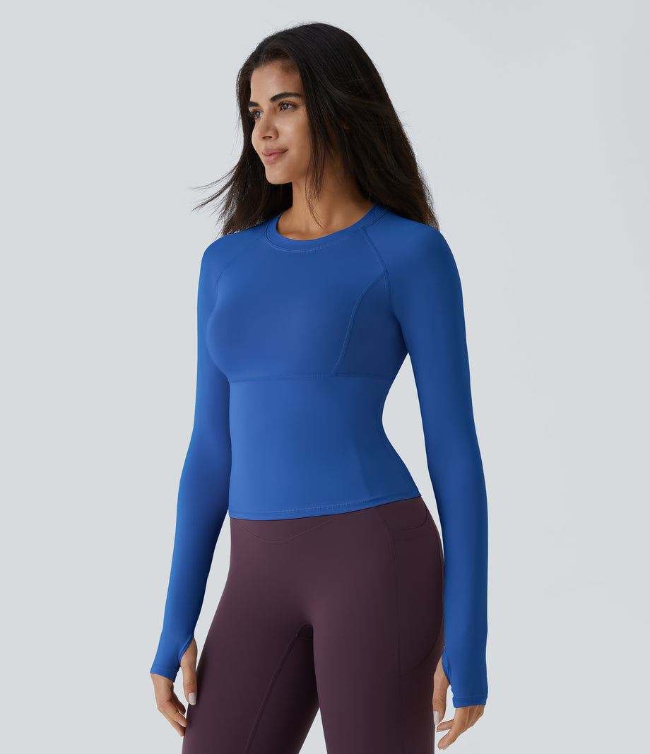 Solid Thumb Hole Yoga Sports Top - Nebulas Blue