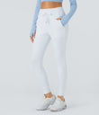 SoftlyZero™ Plush High Waisted Drawstring Pocket Plain Full Length Joggers - Frost White