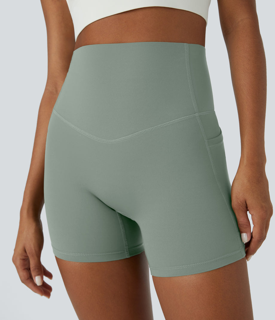 Halara UltraSculpt™ High Waisted Tummy Control Side Pocket Shaping Training Biker Shorts 5'' - Iceberg Green