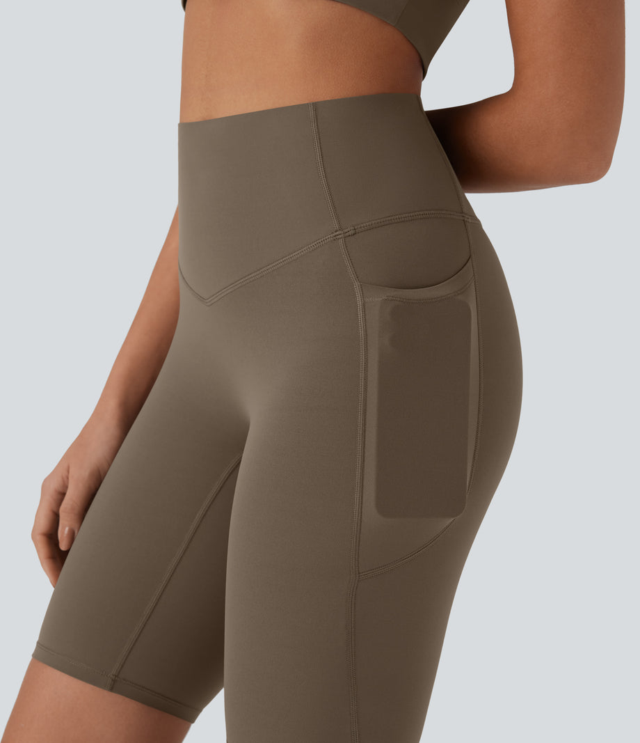 Halara UltraSculpt™ High Waisted Tummy Control Pocket Shaping Training Biker Shorts 9'' - Dawn Brown