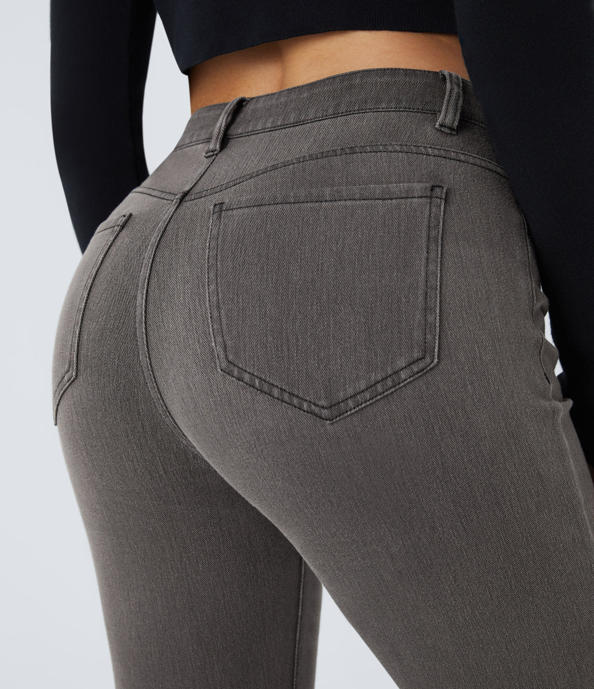 Halara Flex™ Mid Rise Pockets Casual Bootcut Jeans - Hemp Black Denim