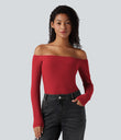 Ribbed Knit Off Shoulder Long Sleeve 2-in-1 Casual Top - Samba