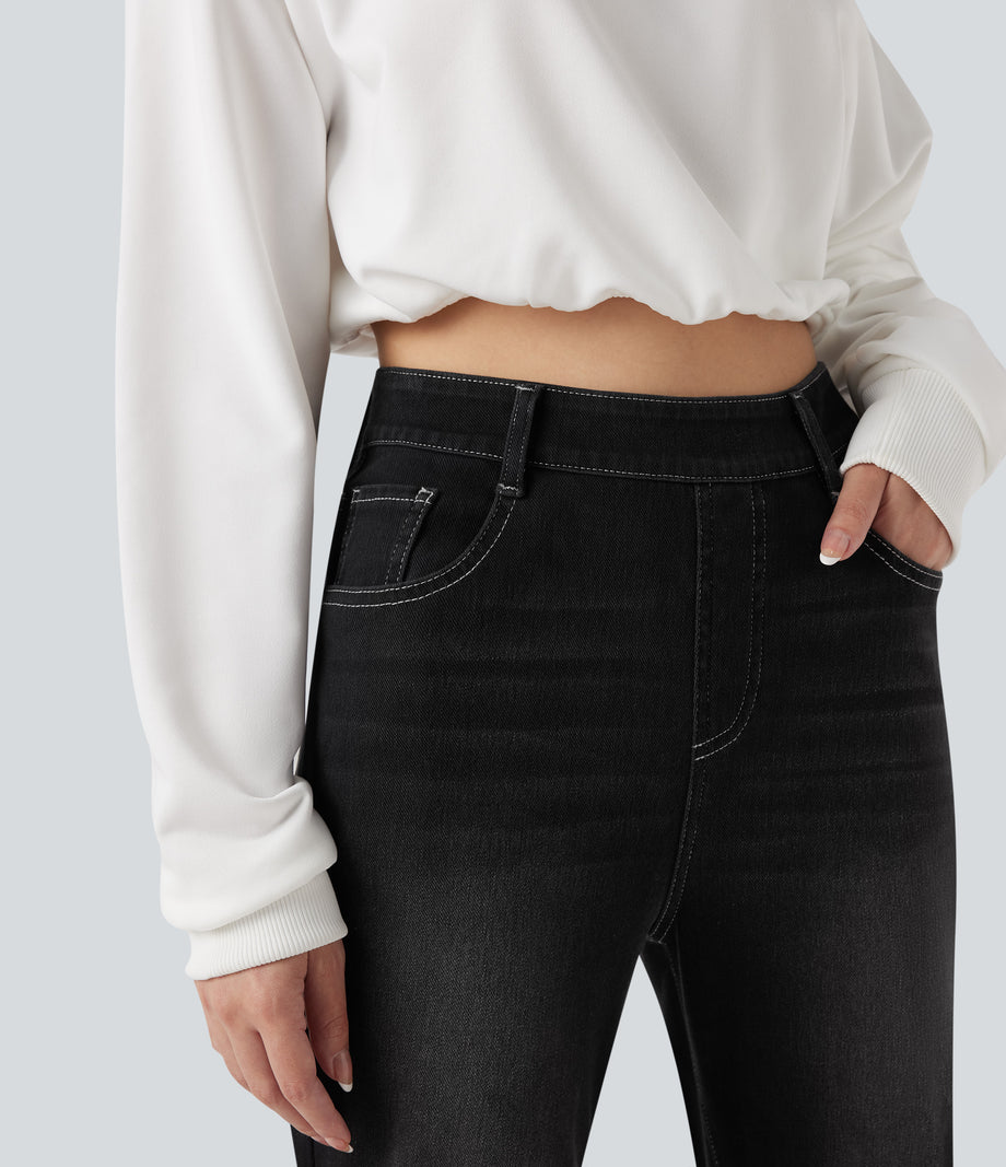 Halara Flex™ High Waisted Rolled Hem Casual Slim Jeans with Pockets - Phantom Denim