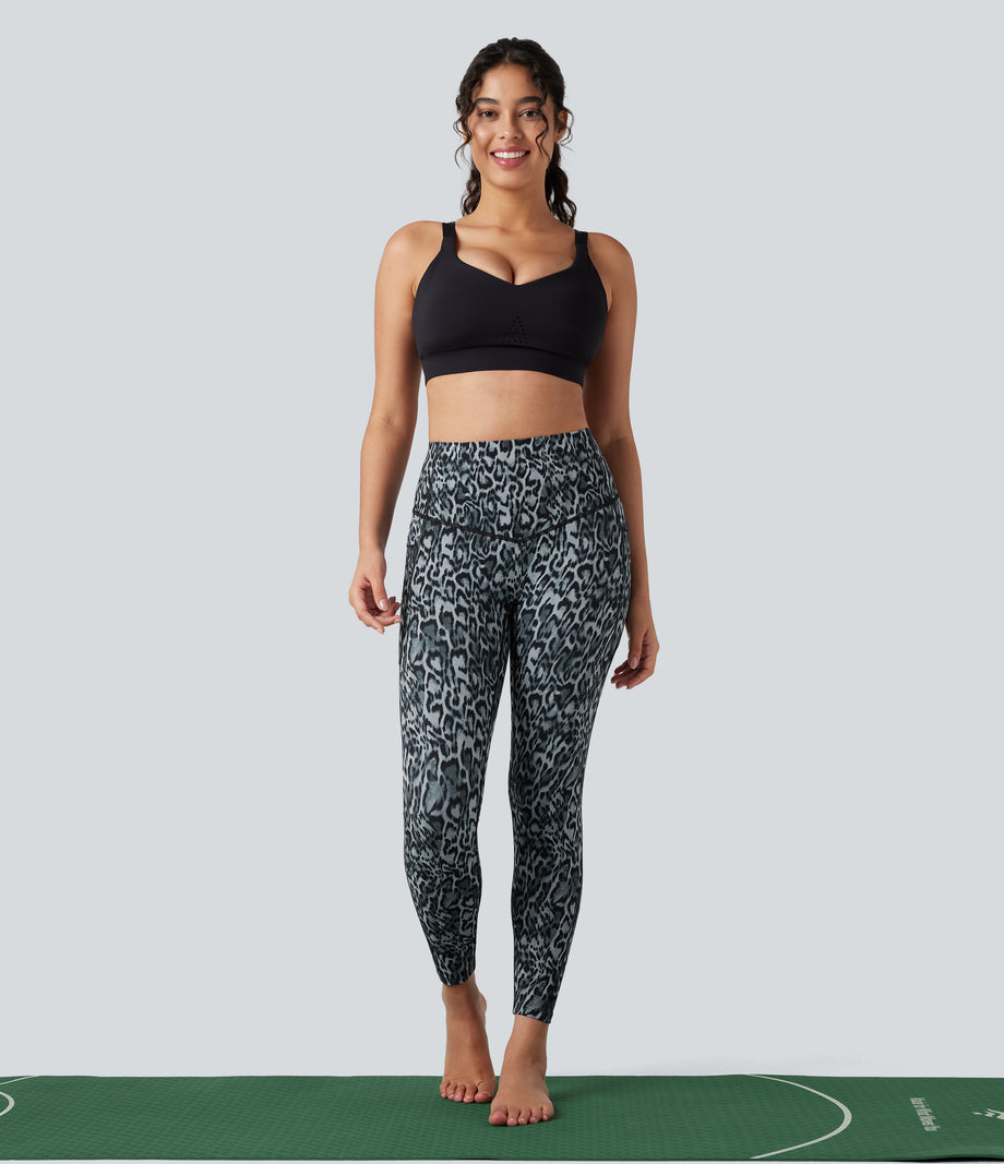 Halara UltraSculpt™ Leopard Print High Waisted Tummy Control Yoga Leggings with Pockets - Black and Silver Leopard Print