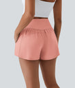 Breezeful™ High Waisted Crossover Pocket 2-in-1 Quick Dry Yoga Shorts 4" - Blossom
