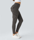 DayStretch High Waisted Cargo Pocket Skinny Yoga Leggings - Deep Red Grey