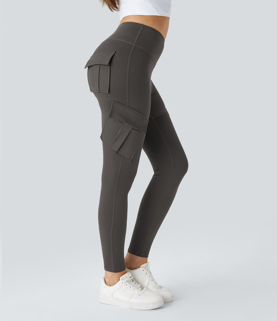 DayStretch High Waisted Cargo Pocket Skinny Yoga Leggings - Deep Red Grey