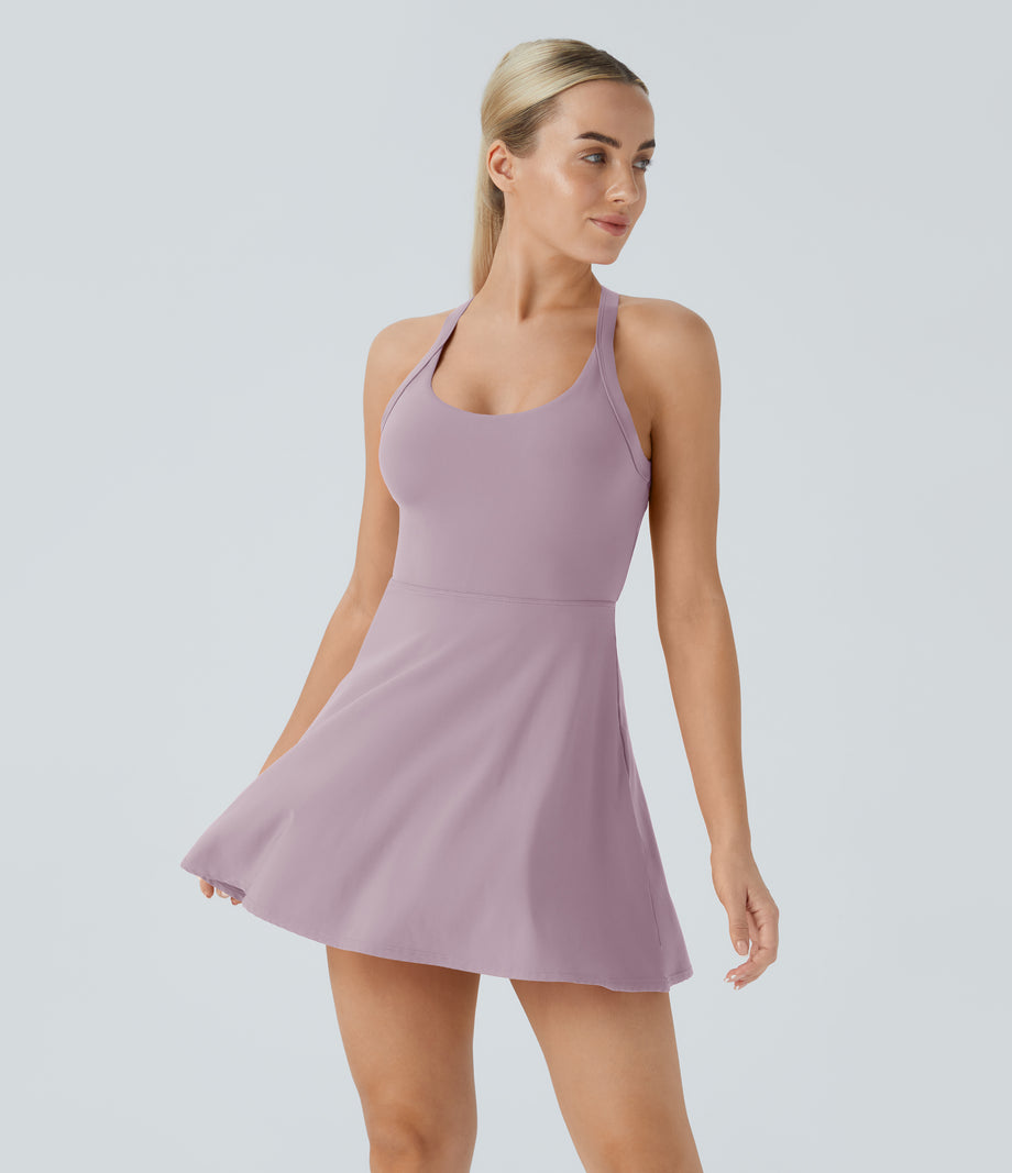 Backless Twisted Active Dress - Pink Purple