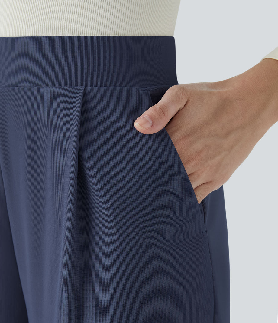 Halara Flex™ High Waisted Body Sculpt Waist-Slimming Pocket Wide Leg Micro Waffle Work Pants - Mood Indigo