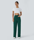 DayStretch High Waisted Pockets Straight Leg Casual Pants - Rain Forest