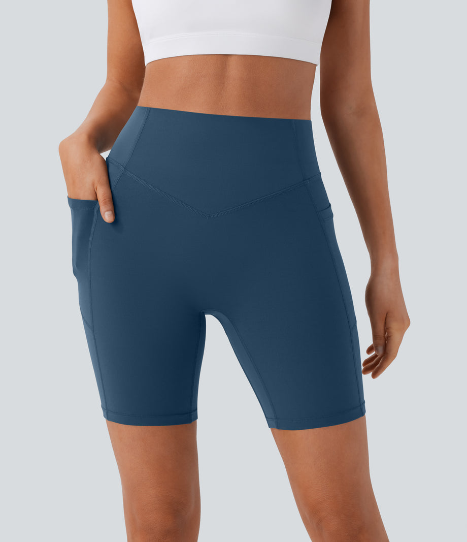 Halara UltraSculpt™ High Waisted Scrunch Butt Lifting Tummy Control Side Pocket Shaping Workout Biker Shorts 7'' - Majolica Blue