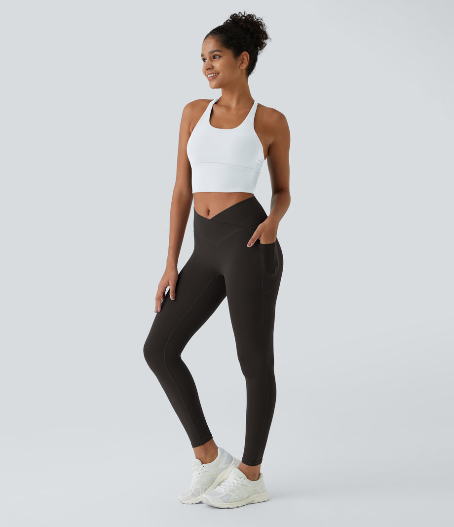 SoftlyZero™ Crossover Pocket Plain Leggings-UPF50+ - Hazelnut Black