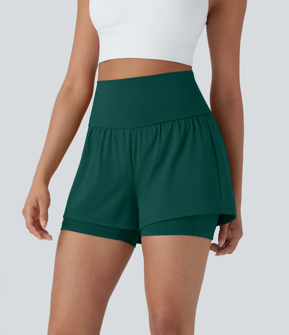 SoftlyZero™ Airy Super High Waisted 2-in-1 Cool Touch Yoga Shorts 5'' with Pockets - Forest Biome