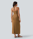 Halter Tie Back Maxi Dress with Pockets - Sudan Brown