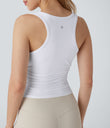 Round Neck Racerback Ruched Yoga Tank Top - Frost White