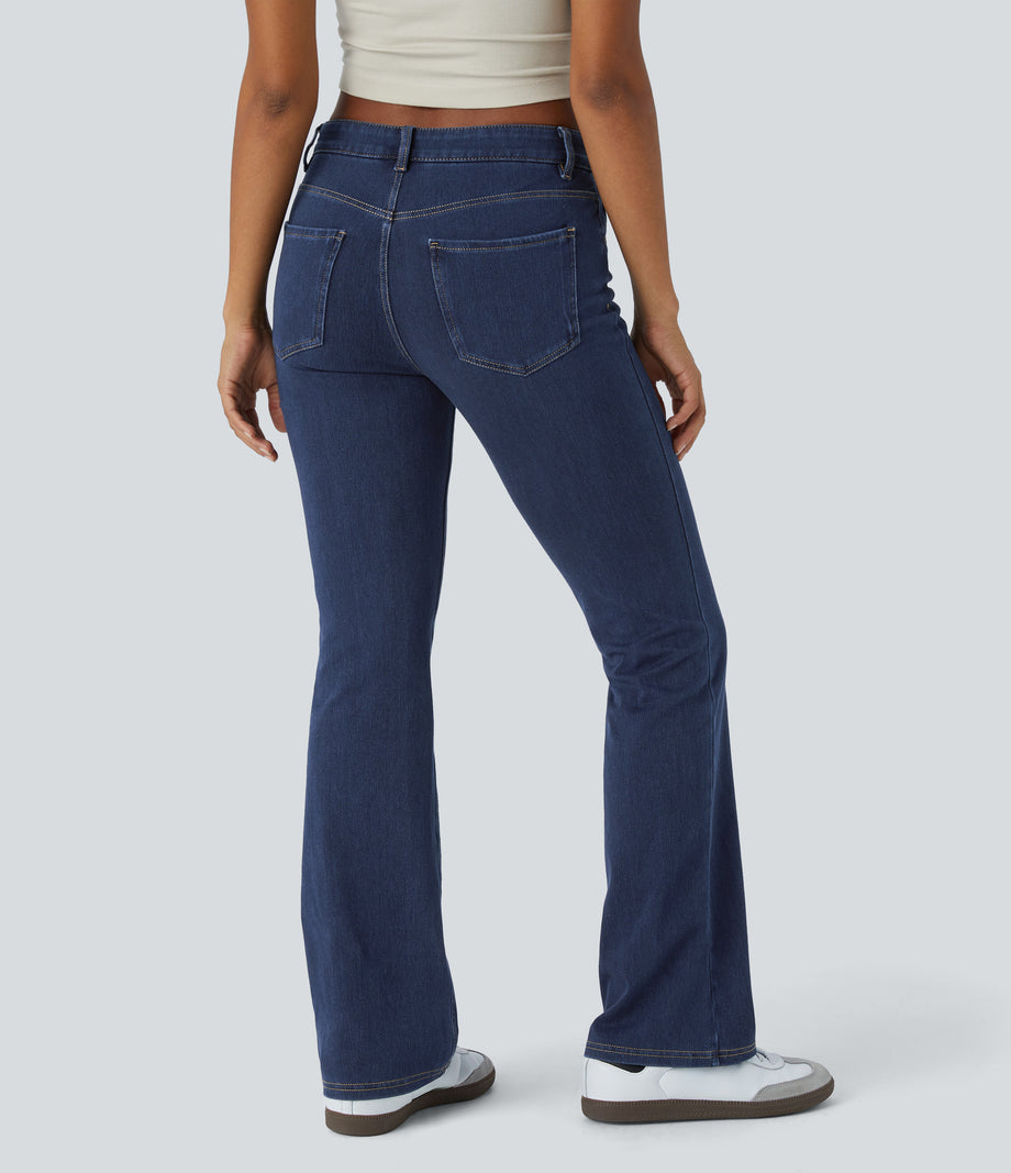 Halara Flex™ Mid Rise Pockets Casual Bootcut Jeans - Washed Denim Navy Blue