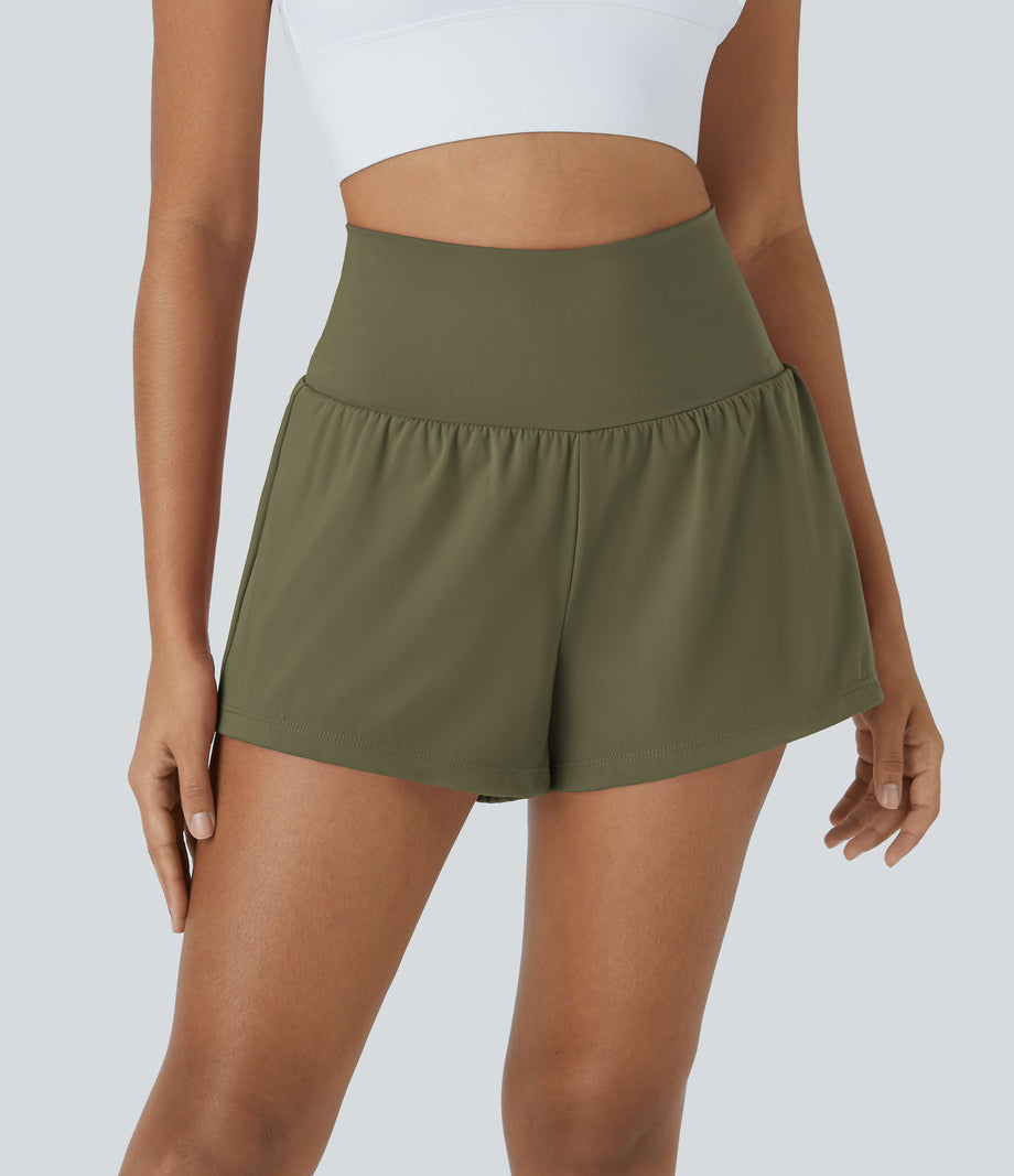 SoftlyZero™ Airy Super High Waisted 2-in-1 Cool Touch Yoga Shorts with Pockets - Withered Green
