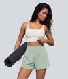 SoftlyZero™ Airy Super High Waisted 2-in-1  Cool Touch Yoga Shorts 5'' with Pockets-Longer Length - Light Bean Green
