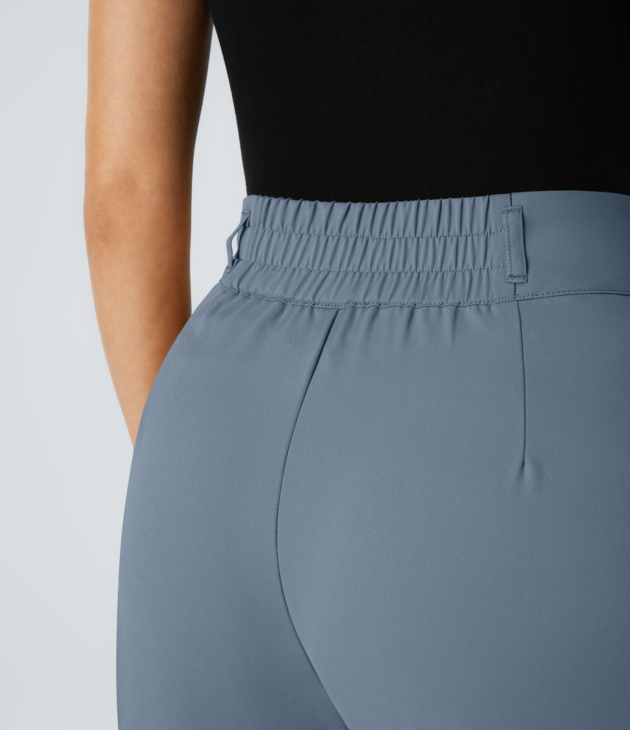 Halara Flex™ High Waisted Zipper Pocket Shirred Straight Leg Work Pants - Coronet Blue