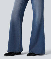 Halara Flex™ Low Rise Flare Washed Casual Jeans with Pockets - Tide Blue Denim