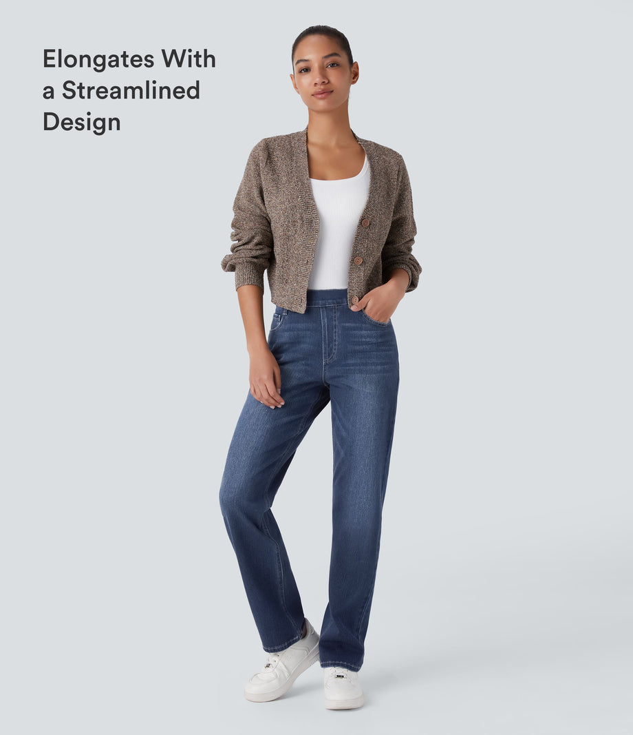 Halara Flex™ High Waisted Pockets Straight Leg Washed Casual Jeans - Paint Blue Denim