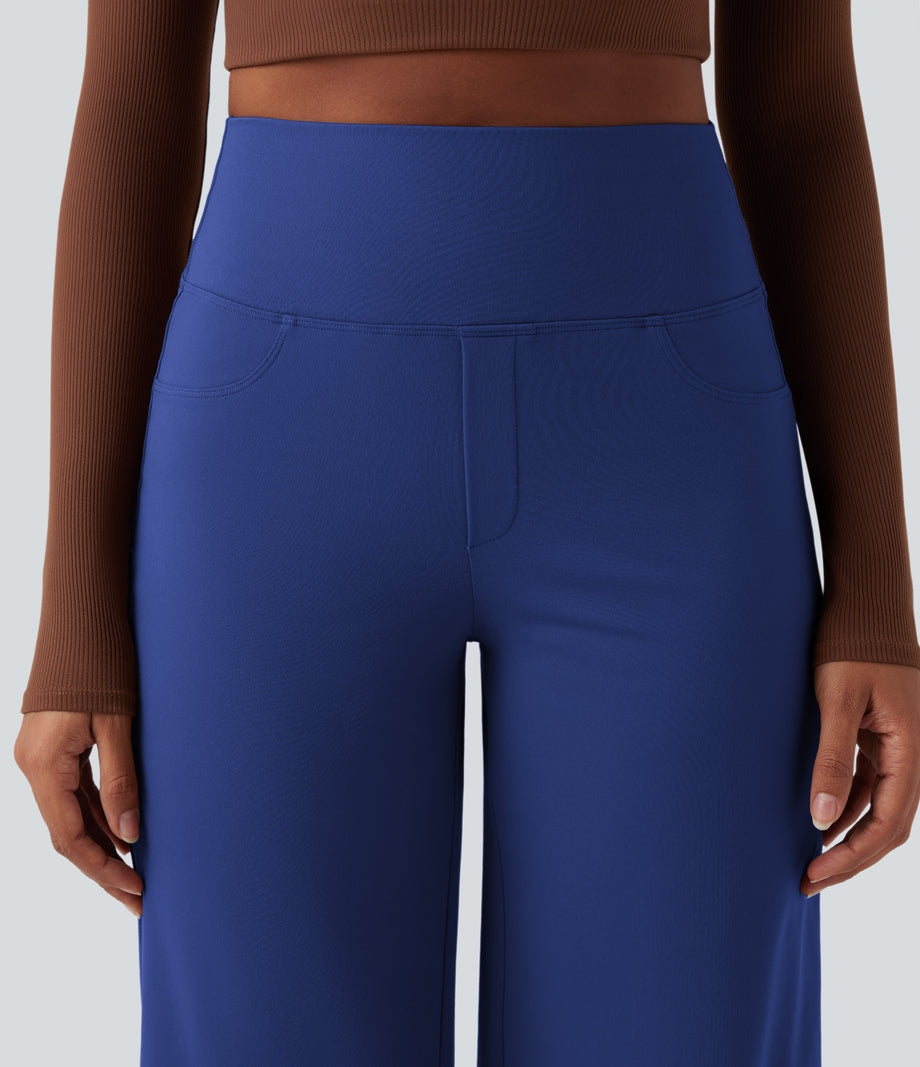DayStretch High Waisted Tummy Control Wide Leg Baggy Yoga Pants with Pockets - Sodalite Blue