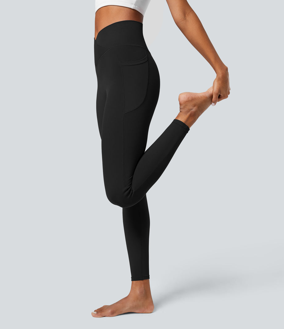 SoftlyZero™ Crossover Pocket Plain Leggings-UPF50+ - Black