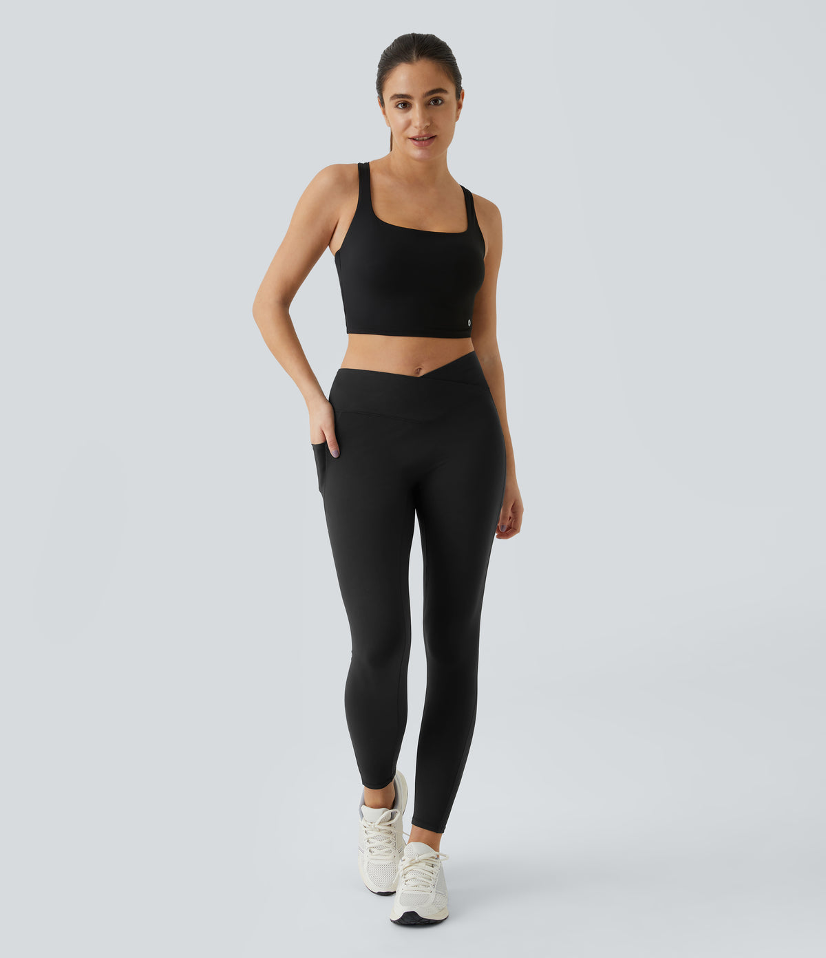 Patitoff™ 2.0 Pet Hair Resistant High Waisted Crossover Side Pocket Yoga Leggings - Black