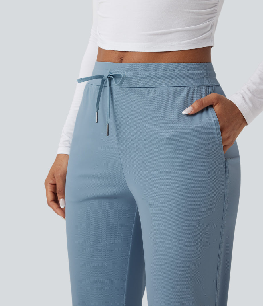 Mid Rise Drawstring Curved Hem Quick Dry Golf Tapered Pants with Pockets-UPF40+ - Mountain Spring