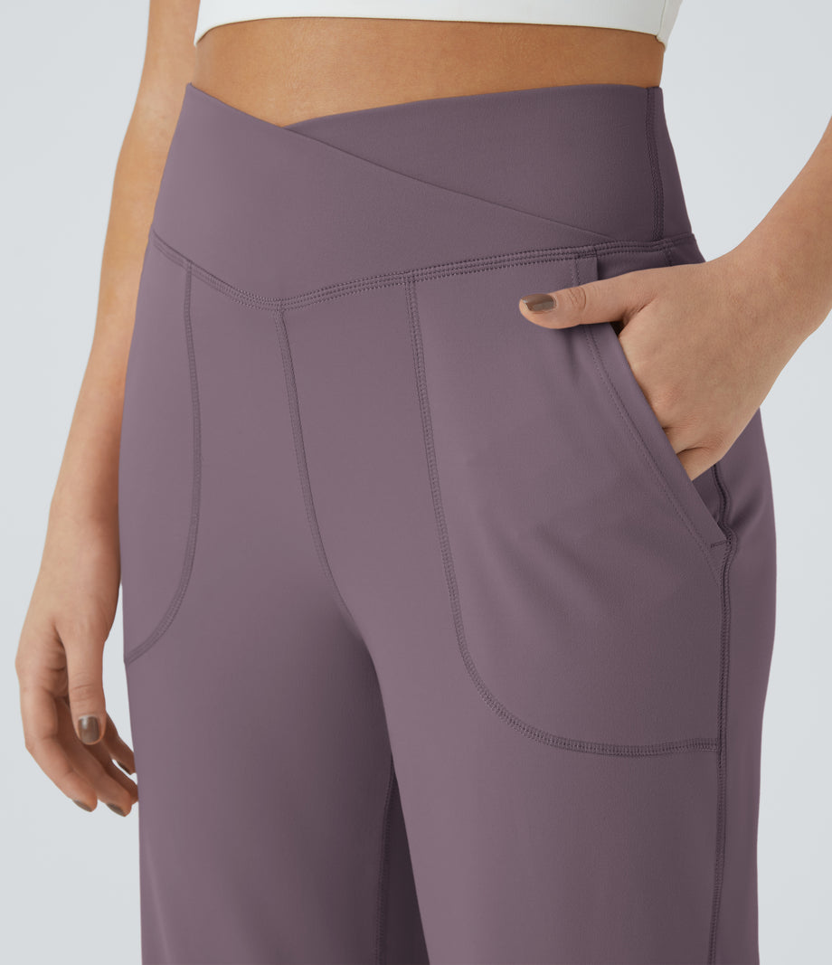 DayStretch Crossover Pocket Hem Wide Leg Yoga Pants-Smile - Nebula Purple