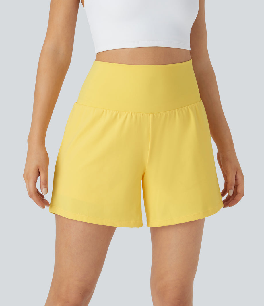 SoftlyZero™ Airy Super High Waisted 2-in-1  Cool Touch Yoga Shorts 5'' with Pockets-Longer Length - Goldfinch