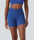 SoftlyZero™ High Waisted Crossover Contrast Lace Pocket Yoga Biker Shorts 5''-UPF50+ - Beaucoup Blue