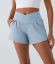 Breezeful™ High Waisted Crossover Pocket 2-in-1 Quick Dry Yoga Shorts 4" - Ballad Blue