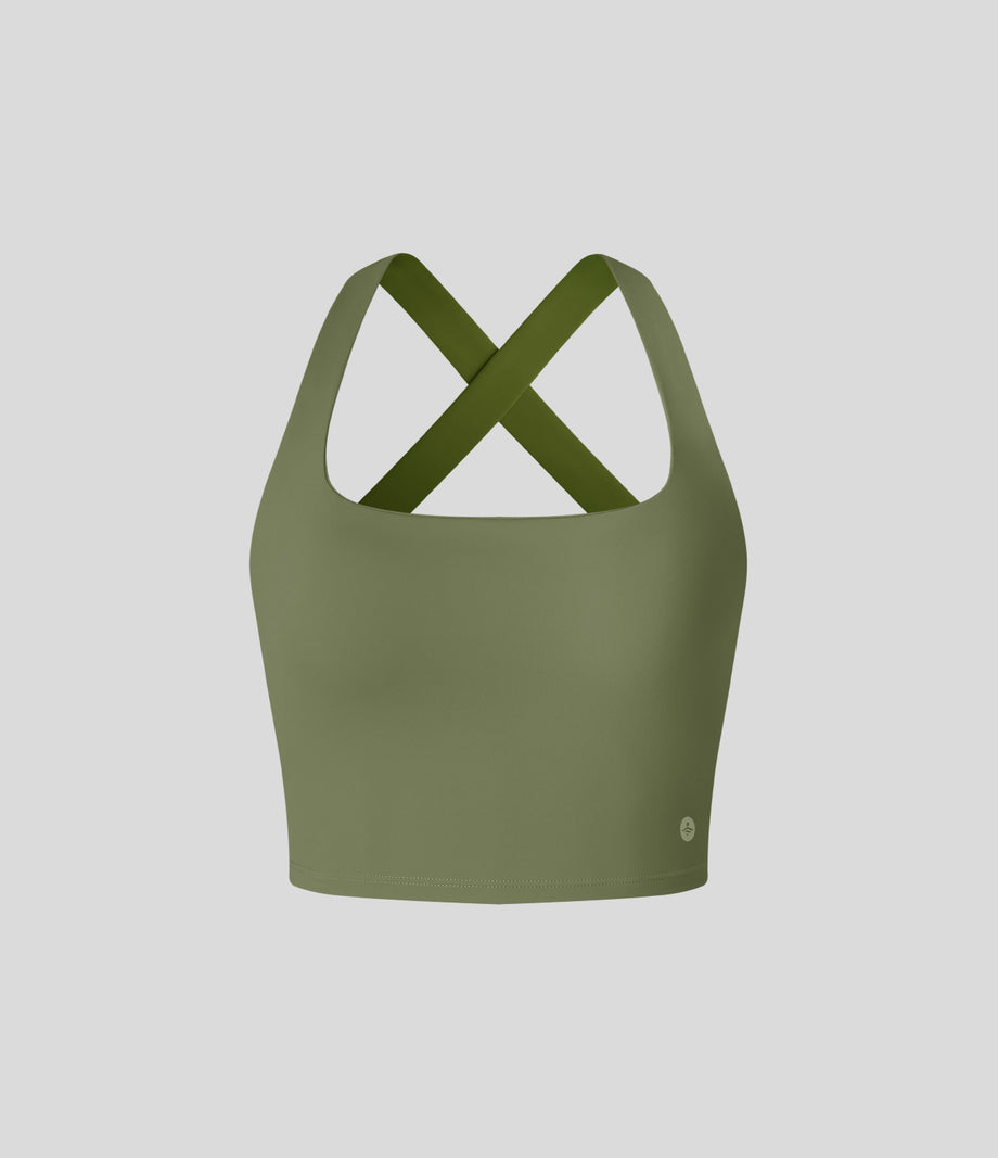 SoftlyZero™ Airy Square Neck Backless Crisscross Cropped Cool Touch Yoga Tank Top-UPF50+ - Loden Green