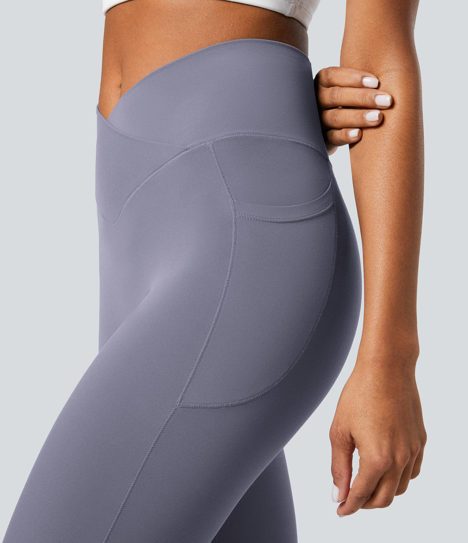 SoftlyZero™ Crossover Pocket Plain Leggings-UPF50+ - Light Gray Violet