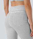 High Waisted Drawstring Stripe Flare Yoga Pants with Pockets - Zebra Ripple