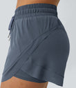 Mid Rise Drawstring Contrast Mesh 2-in-1 Flowy Running Shorts 3'' - Grey Blue