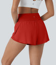 SoftlyZero™ QuickDry High Waisted Tummy Control Reflective Dots Crossover Hem 2-in-1 Running Shorts 3'' with Pockets - Valiant Poppy