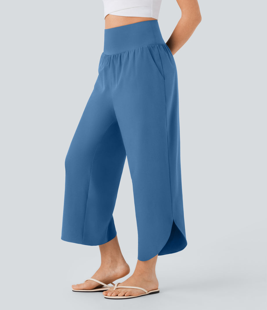 Breezeful™ High Waisted Tummy Control Split Hem Quick Dry Resort Pants with Pockets - Pacific Coast