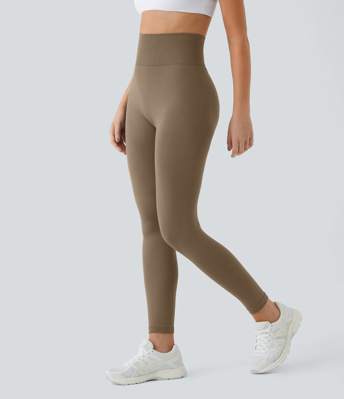 OneForm Seamless Flow High Waisted Ruched Plain Leggings - Chestnut Brown