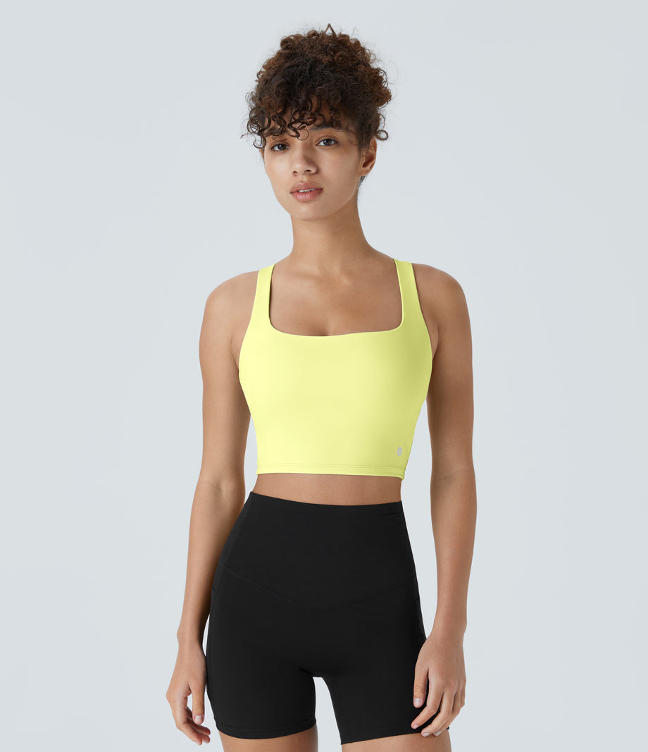 SoftlyZero™ Airy Square Neck Backless Crisscross Cropped Cool Touch Yoga Tank Top-UPF50+ - Mandarin Yellow