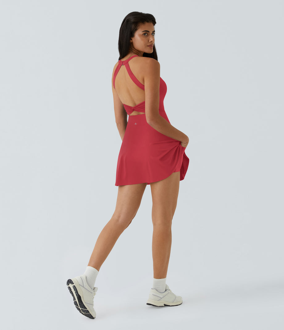 SoftlyZero™ Airy Backless Twisted Flare Low Support Dance Active Dress-Longer Length-Easy Peezy Edition A-D Cups - Salsa