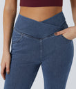 Halara Flex™ High Waisted Crossover Pocket Washed Casual Jeans - Washed Denim Bleached Blue