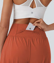 SoftlyZero™ Airy Super High Waisted 2-in-1 Cool Touch Yoga Shorts 7" with Pockets - Orange Rust