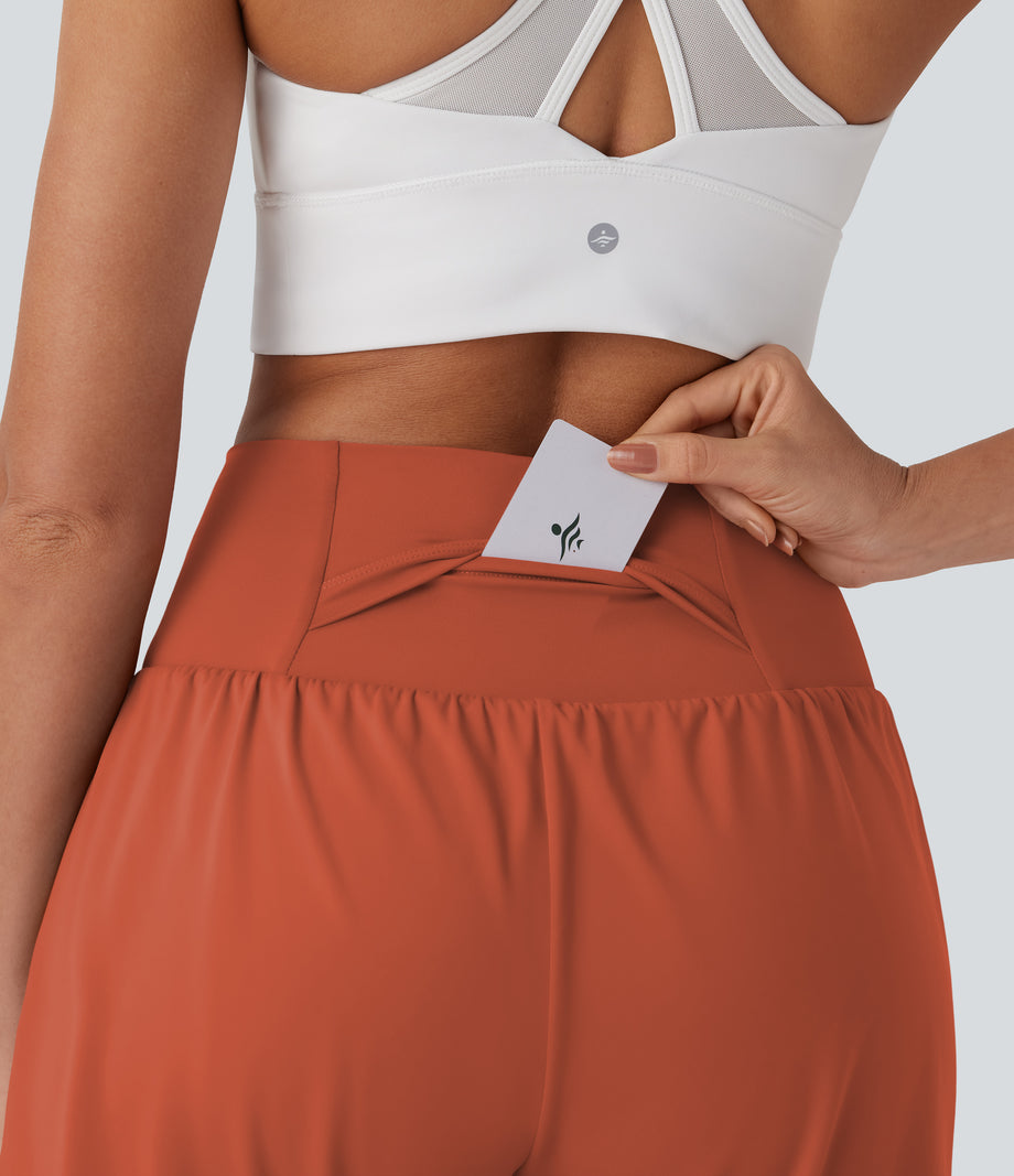 SoftlyZero™ Airy Super High Waisted 2-in-1 Cool Touch Yoga Shorts 7" with Pockets - Orange Rust
