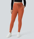 SoftlyZero™ Plush High Waisted Drawstring Pocket Plain Full Length Joggers - Orange Rust
