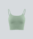 Basic Padded Workout Cropped Low Support Tank Top A-D Cups - Frosty Green