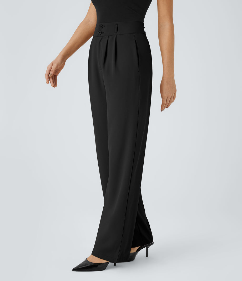 Halara Flex™ High Waisted Zipper Pocket Shirred Straight Leg Work Pants - Black