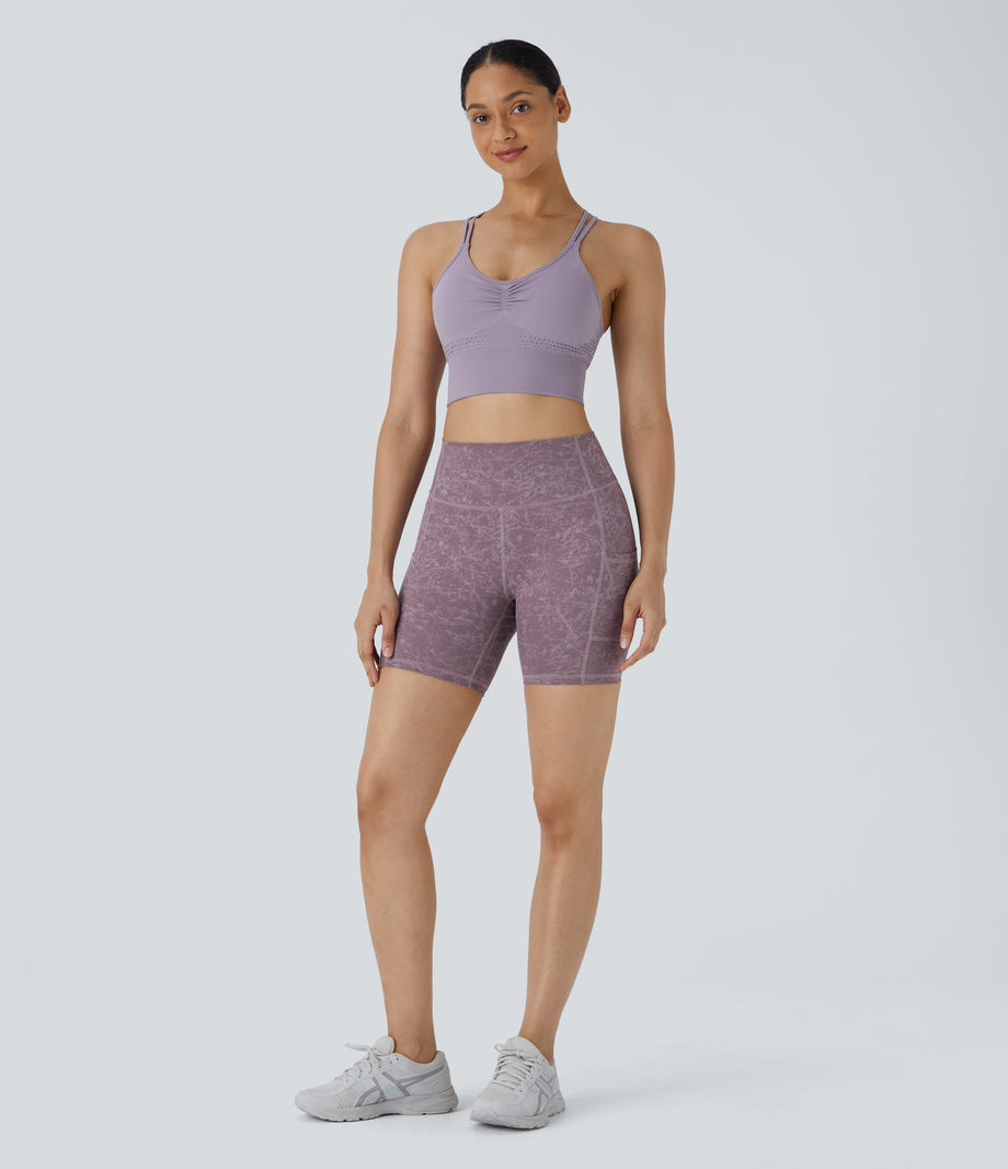 High Waisted Pocket Running Biker Shorts - Mauve