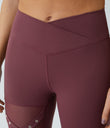DayStretch High Waisted Crossover Contrast Mesh Decorative Buckle Yoga Leggings - Red Mahogany